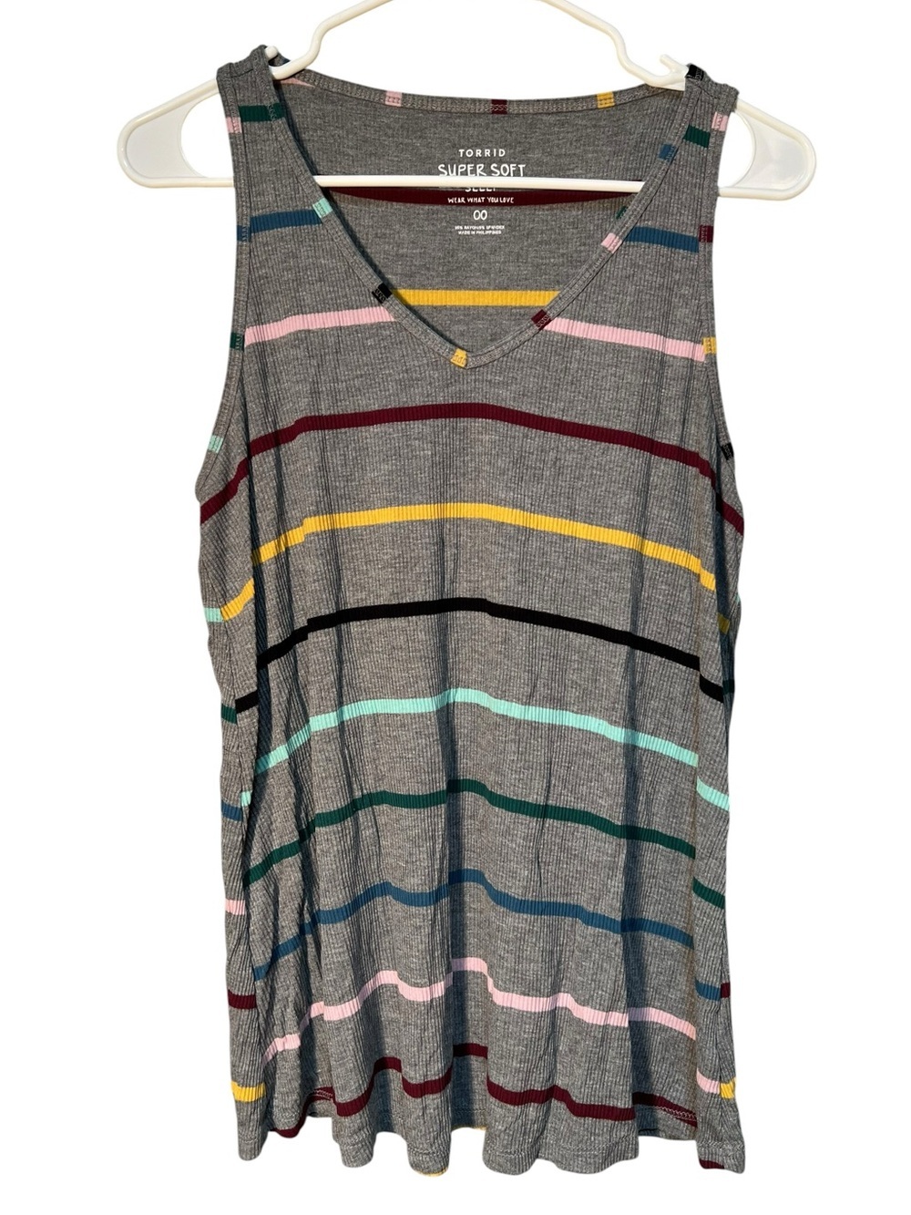 Torrid Super Soft Ribbed Tank Top V-Neck Gray Stripes 00